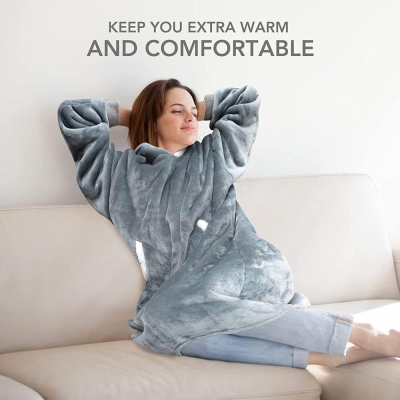 Bedding |  Oversized Adult Wearable Blanket Hoodie With Long Sleeves, Large Pocket And Hood For Men, Warm And Cozy Thick Flannel Blanket Bedding BAISEMAIN