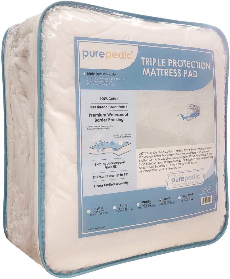 Bedding |  Purepedic Triple Protection King Mattress Pad King Size Bed Waterproof Mattress Protector Cooling Mattress Topper Cotton Mattress Cover Comfortable Mattress Encasement For King Size Bed Bedding Bedding