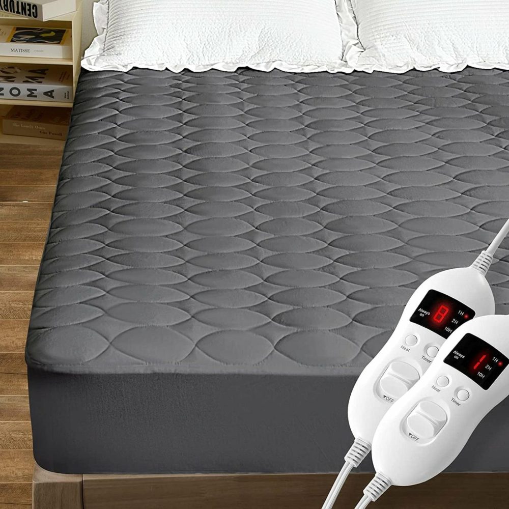 Bedding |  Queen Size Heated Mattress Pad Water-Resistant Electric Mattress Pad Cover Bed Topper Stretches Up 8-21" Deep Pocket, Grey Bedding Bedding