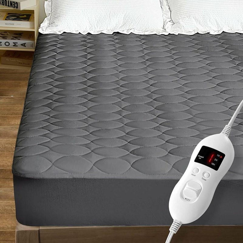 Bedding |  Queen Size Heated Mattress Pad Water-Resistant Electric Mattress Pad Cover Bed Topper Stretches Up 8-21" Deep Pocket, Grey Bedding Bedding