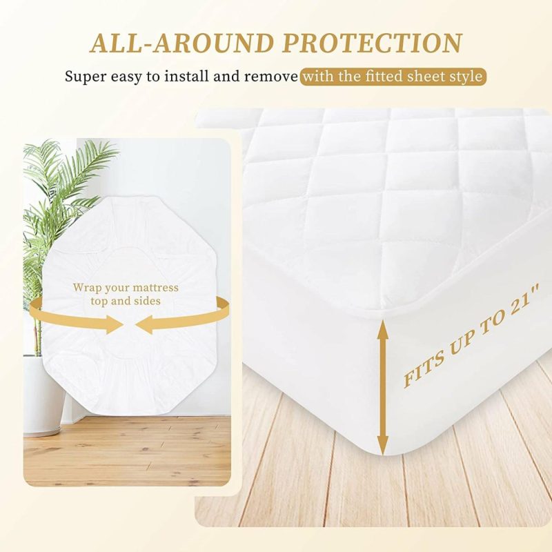 Bedding |  Quilted Fitted Queen Mattress Pad Cover, Waterproof Mattress Protector, Deep Pocket Elastic Fits Up To 21”, Breathable Soft Alternative Filling Mattress Pad Bedding Bedding