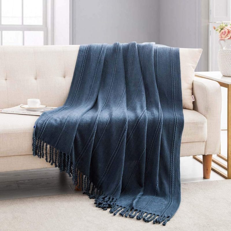 Bedding |  Revdomfly Knitted Throw Blanket Royal Blue Farmhouse Woven Blankets With Fringe Tassels For Couch Bed, 47" X 67", Royal Blue Bedding Bedding