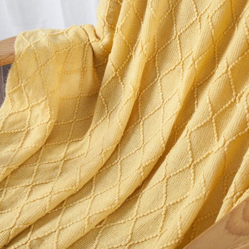 Bedding |  Revdomfly Mustard Yellow Throw Blanket With Fringe Decorative Farmhouse Knitted Throw Blanket For Sofa Couch Bed, 50" X 67", Yellow Bedding Bedding