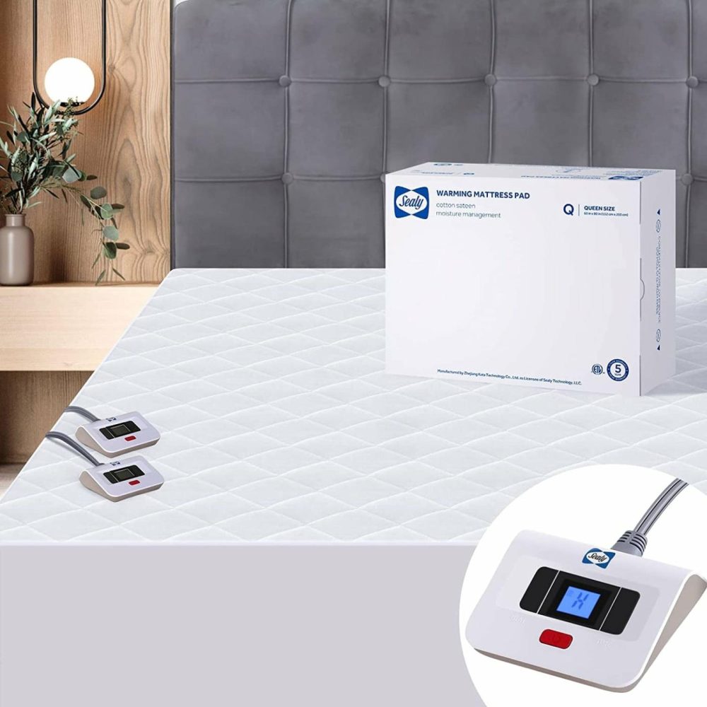 Bedding |  Sealy 3M Scotchgard Heated Mattress Pad | Quilted Cotton Electric Bed Warmer With 10 Heat Setting Dual Controller | 1-12 Hours Auto Shut Off | 17" Deep All Around Elastic Pocket, Queen Bedding Bedding