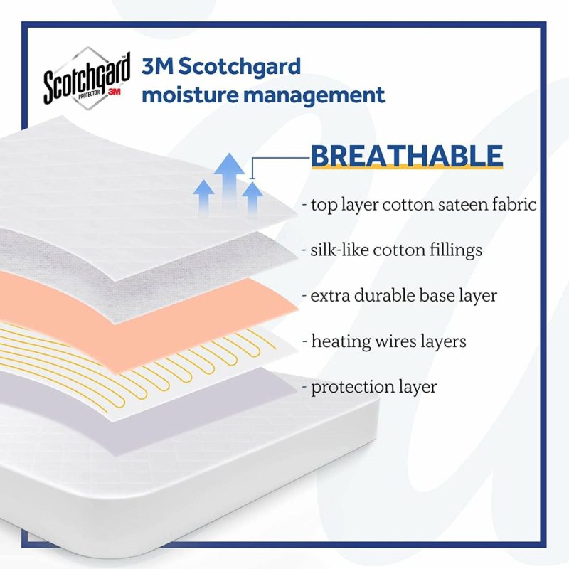 Bedding |  Sealy 3M Scotchgard Heated Mattress Pad | Quilted Cotton Electric Bed Warmer With 10 Heat Setting Dual Controller | 1-12 Hours Auto Shut Off | 17" Deep All Around Elastic Pocket, Queen Bedding Bedding