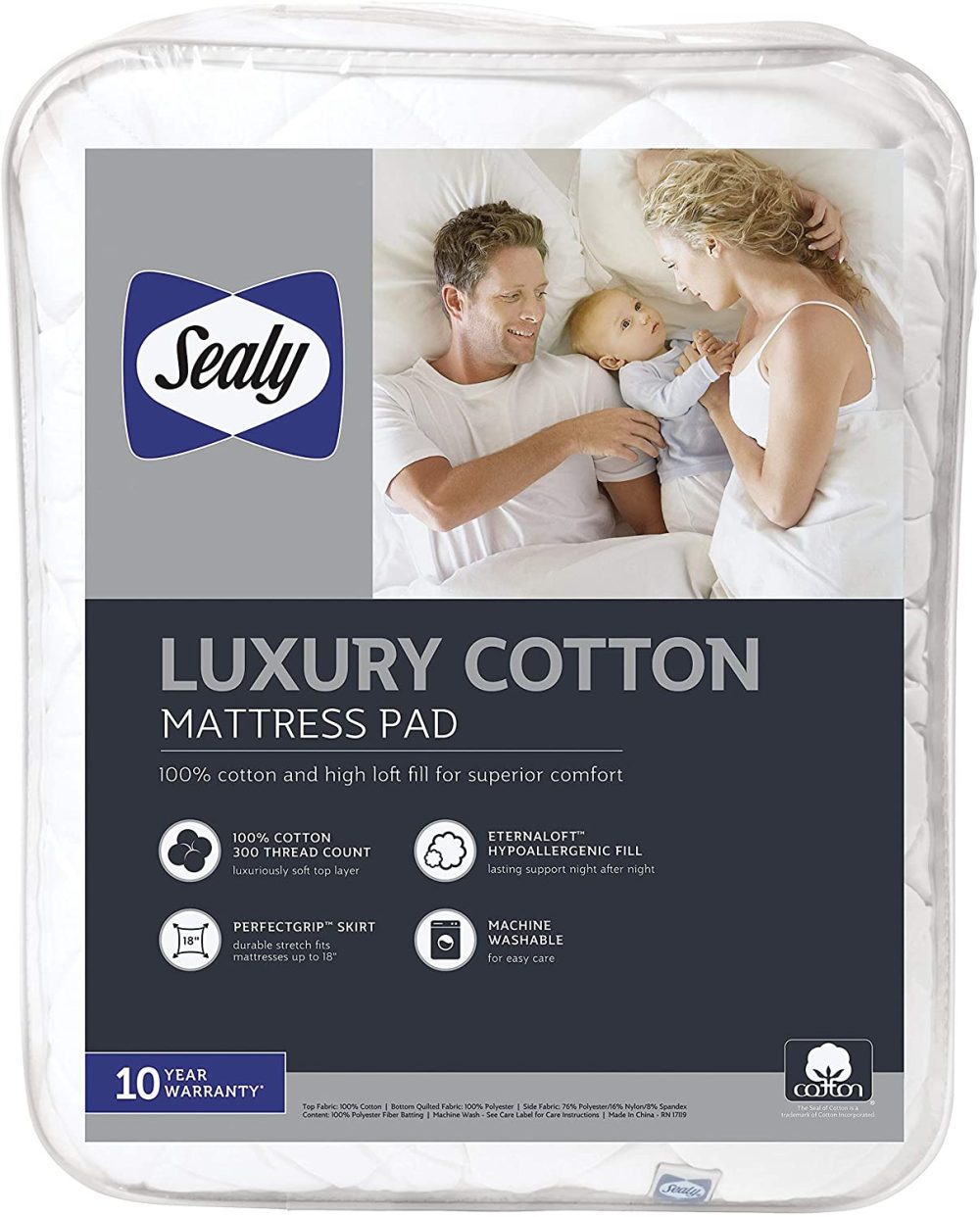 Bedding |  Sealy Luxury 100% Cotton Fitted Mattress Pad, Full, White Bedding Bedding