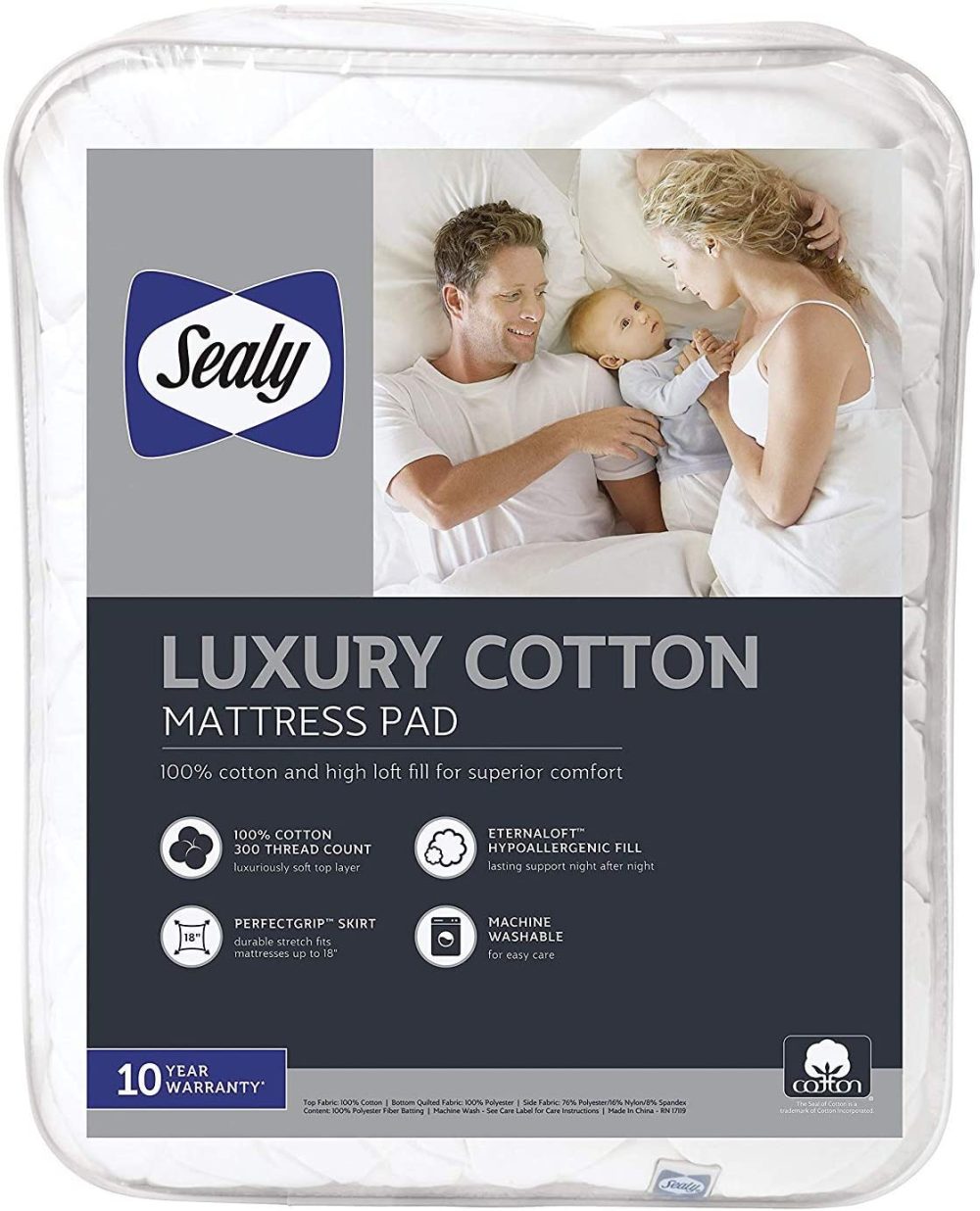 Bedding |  Sealy Luxury 100% Cotton Fitted Mattress Pad, King, White Bedding Bedding