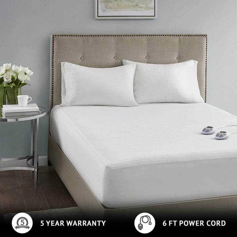 Bedding |  Serta Waterproof Heated Mattress Pad – Electric Bed Warmer With 10 Heat Settings Controller, Auto Shut Off Timer, Deep All Around Elastic Pocket, Etl Certified, Machine Washable, White Queen Bedding Bedding