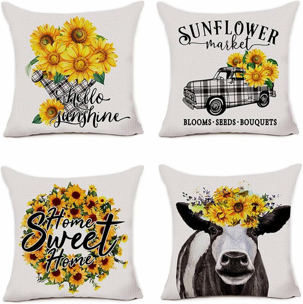 Bedding |  Set Of 4 Decorative Farmhouse Pillow Cover – Sunflowers Bedding Bedding