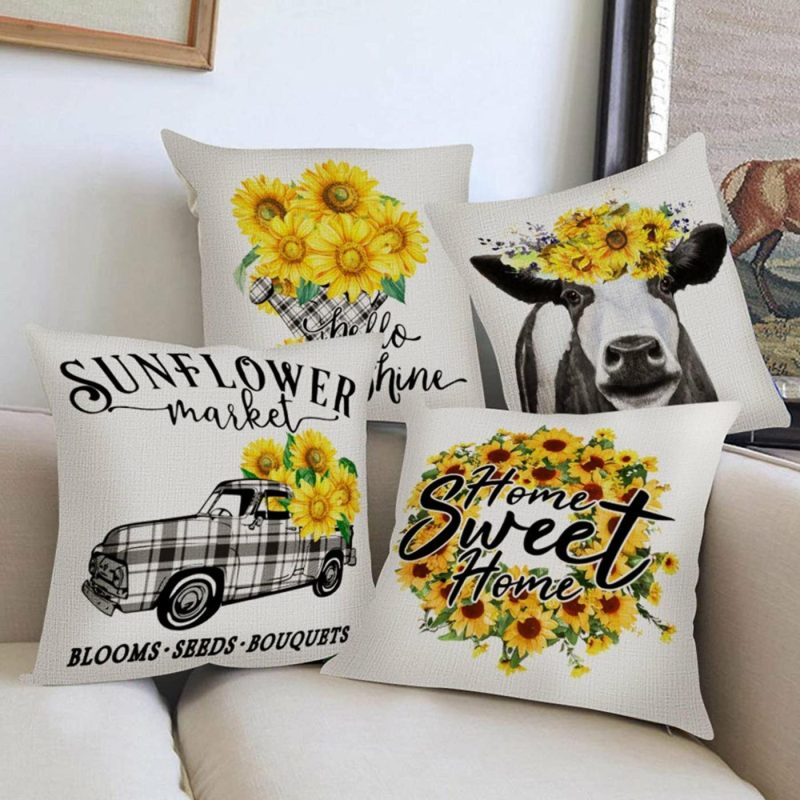 Bedding |  Set Of 4 Decorative Farmhouse Pillow Cover – Sunflowers Bedding Bedding