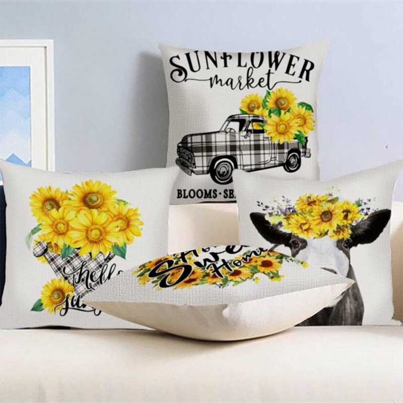 Bedding |  Set Of 4 Decorative Farmhouse Pillow Cover – Sunflowers Bedding Bedding