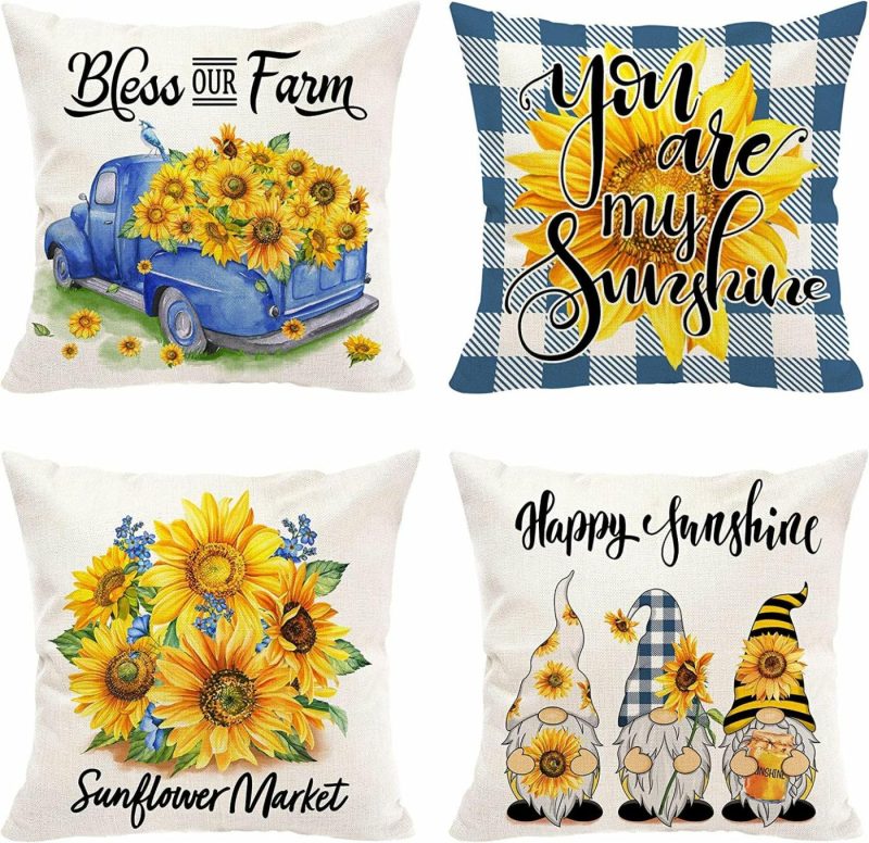 Bedding |  Set Of 4 Decorative Farmhouse Pillow Cover – Sunflowers Bedding Bedding