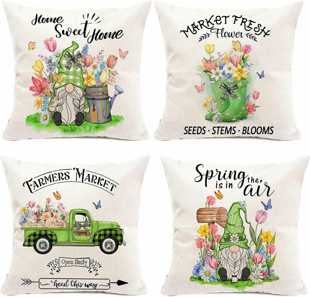 Bedding |  Set Of 4 Farmhouse Spring Gnomes Pillowcases Bedding Bedding