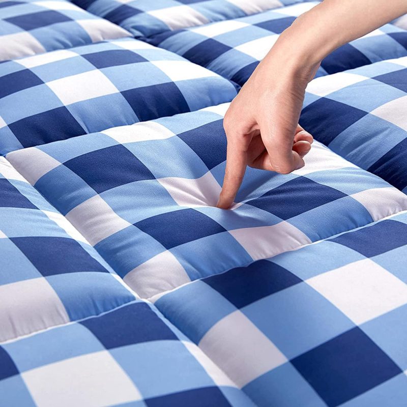 Bedding |  Sleep Zone Quilted Mattress Pad Cover Printed Geometric Grid Topper Overfilled Fluffy Soft Pillow Top Down Alternative Fill Fits Up To 21 Inch Deep Pocket, Blue, King Bedding Bedding