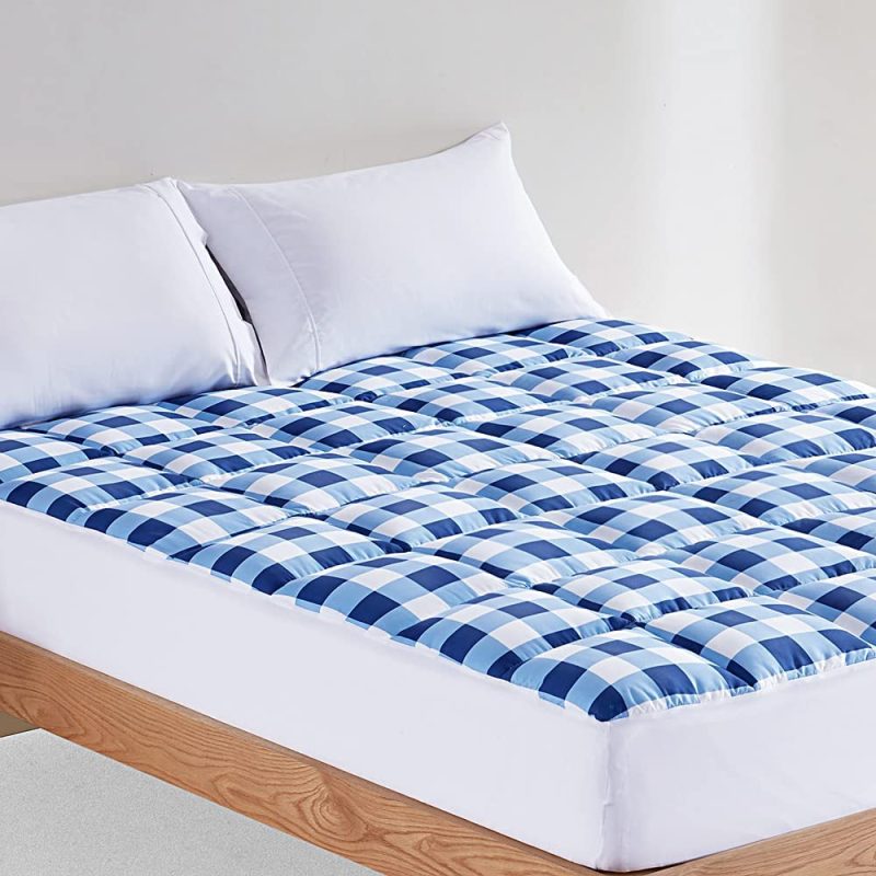 Bedding |  Sleep Zone Quilted Mattress Pad Cover Printed Geometric Grid Topper Overfilled Fluffy Soft Pillow Top Down Alternative Fill Fits Up To 21 Inch Deep Pocket, Blue, King Bedding Bedding