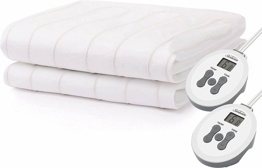 Bedding |  Sunbeam Mattress Pad Electric Heated, Queen, White Bedding Bedding