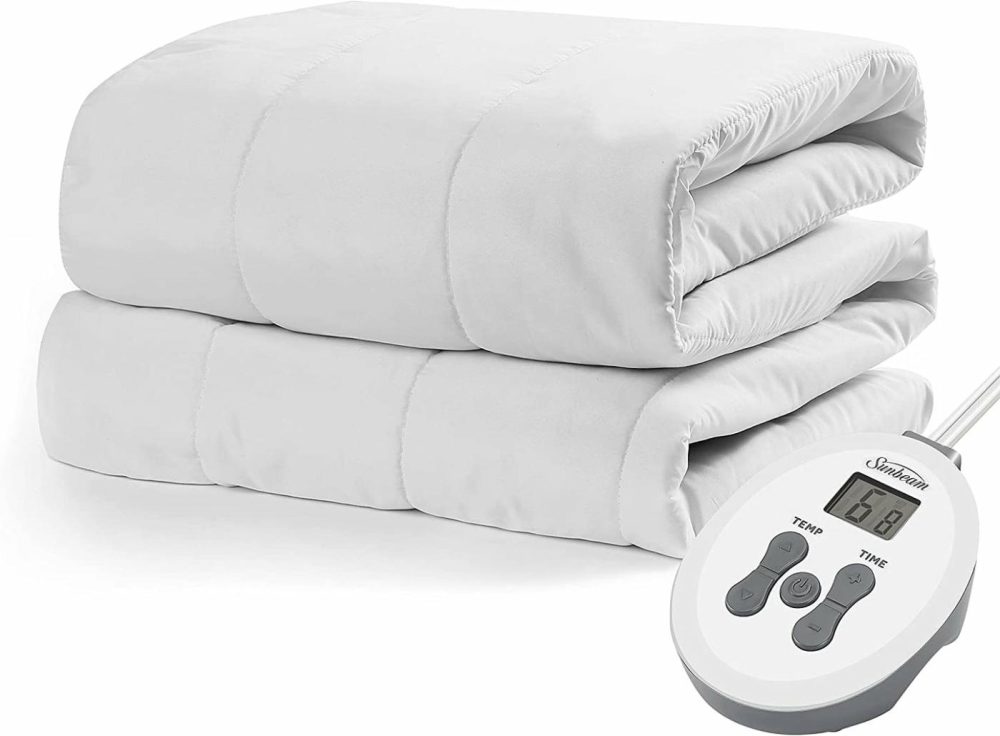 Bedding |  Sunbeam Restful Quilted Heated Mattress Pad, Full, White Bedding Bedding