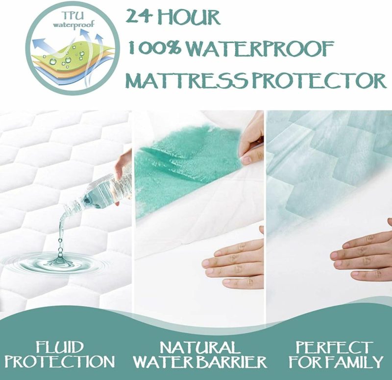 Bedding |  Twin Xl Quilted Waterproof Mattress Pad Cover,Soft Mattress Pad Cover, Waterproof Mattress Protector Stretches Up To 16" Deep Pocket-Hollow Alternative Filling-Cooling Mattress Topper Bedding Bamboo