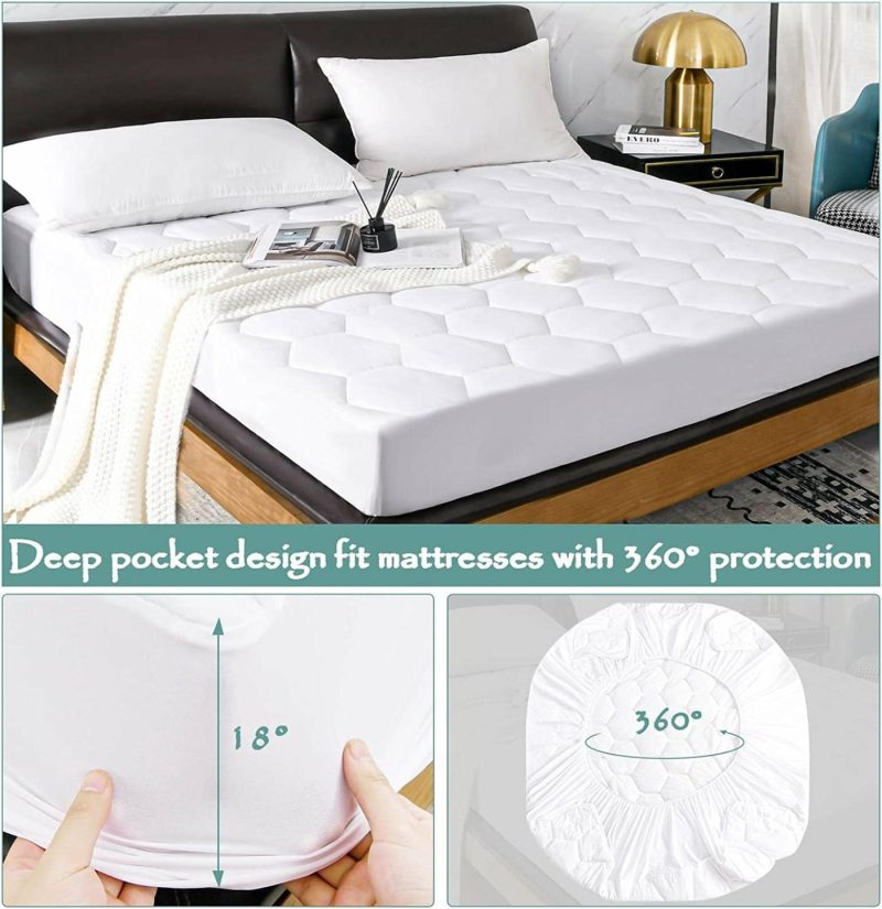 Bedding |  Twin Xl Quilted Waterproof Mattress Pad Cover,Soft Mattress Pad Cover, Waterproof Mattress Protector Stretches Up To 16" Deep Pocket-Hollow Alternative Filling-Cooling Mattress Topper Bedding Bamboo