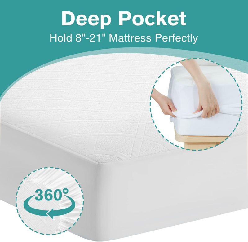 Bedding |  Twin Xl Waterproof Mattress Pads Stretches Up 8-21" Deep Pocket Breathable Noiseless Soft Cooling Kids Cover, Mattress Protector White Twin Xl Size Bedding Bedding