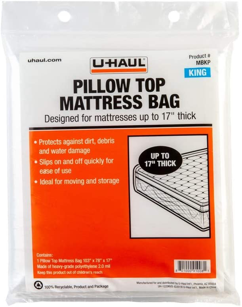 Bedding |  U-Haul Pillow Top King Mattress Bag – Moving & Storage Cover For Mattress Or Box Spring – 103" X 78" X 17" Bedding Bedding