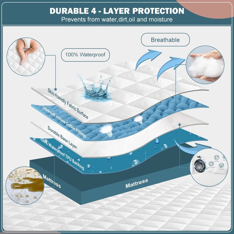 Bedding |  Unilibra 100% Waterproof Quilted Mattress Pad Twin Xl Size, 6”-19” Deep Pocket Fitted Mattress Protector Cover, Breathable, Hollow Cotton Alternative Filling Mattress Topper Bedding Bedding