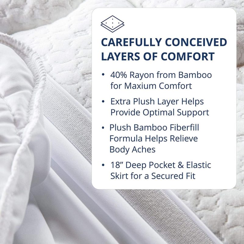 Bedding |  Viscosoft Bamboo Mattress Pad Full | Extra Plush Pillowtop Mattress Topper – 18" Deep Pockets Bedding Bamboo