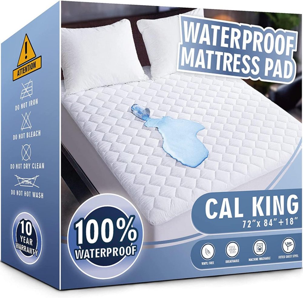 Bedding |  Waterproof Mattress Pad Cal King Size, Soft And Breathable Quilted Mattress Protector, 6”-18” Deep Pocket Fitted Mattress Cover, White Bedding Asatdd