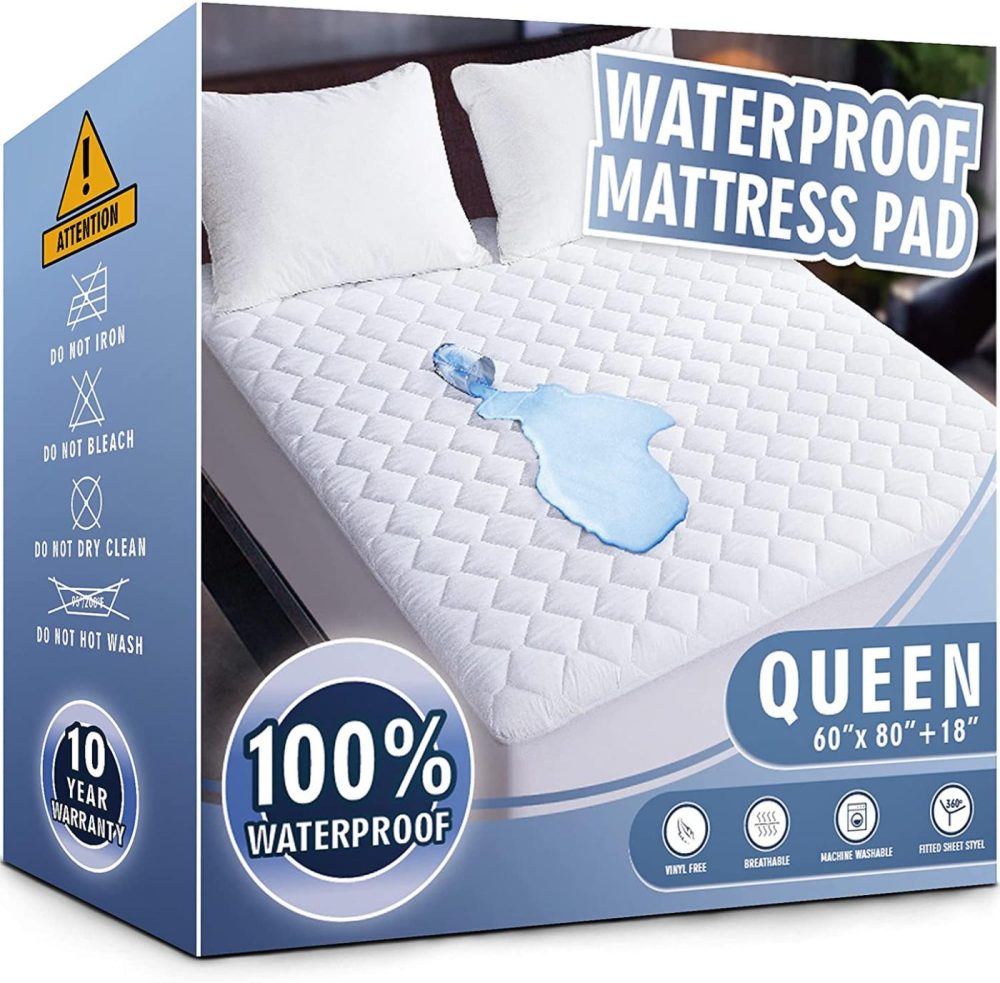 Bedding |  Waterproof Mattress Pad Queen Size, Soft And Breathable Quilted Mattress Protector, 6”-18” Deep Pocket Fitted Mattress Cover, White Bedding Asatdd