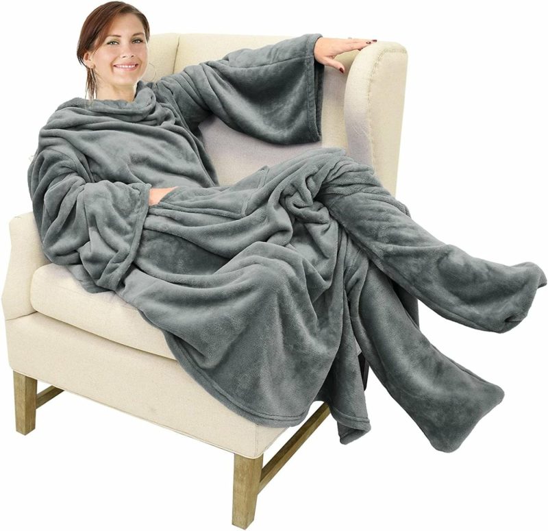 Bedding |  Wearable Fleece/Sherpa Blanket With Sleeves And Foot Pockets For Adult Men, Micro Plush Comfy Wrap Sleeved Throw Blanket Robe Large Bedding Bedding