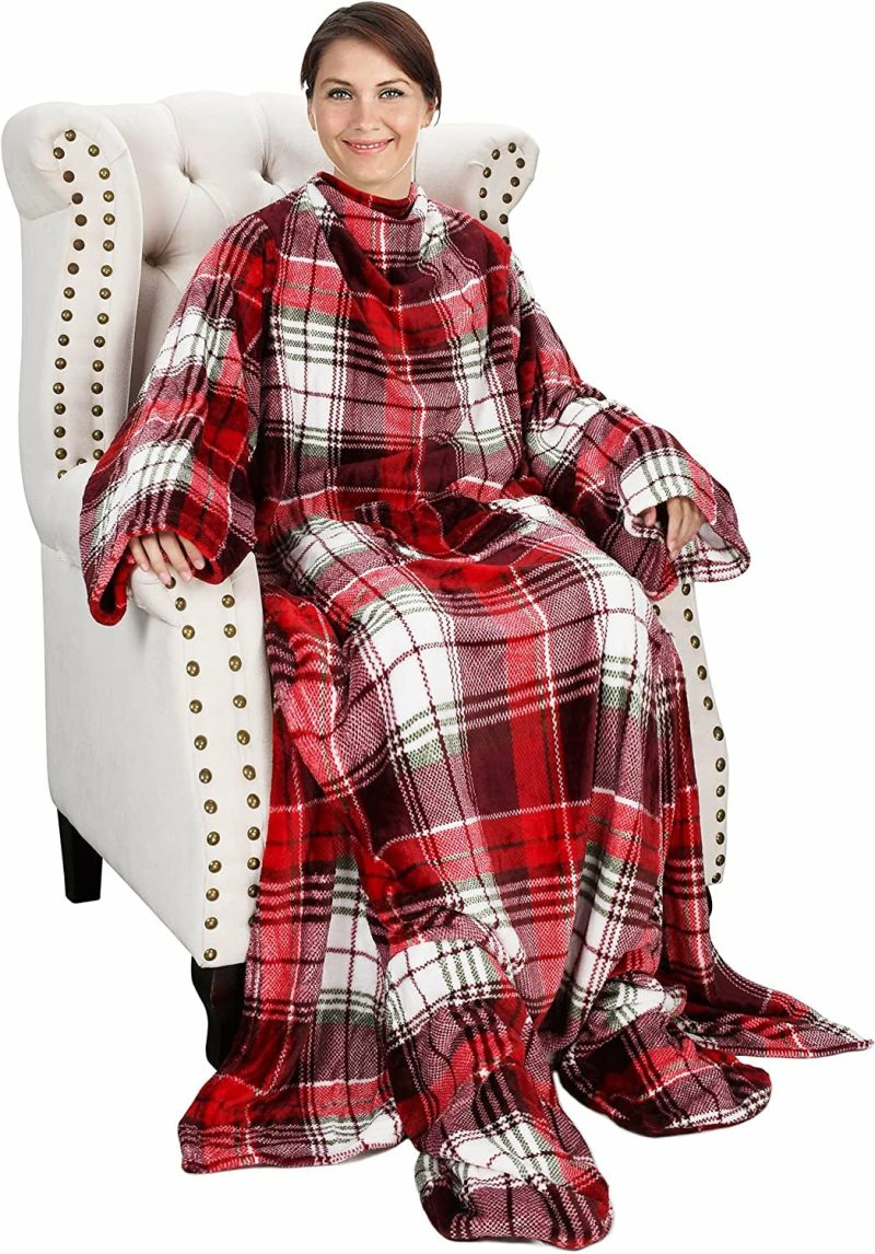 Bedding |  Wearable Fleece/Sherpa Blanket With Sleeves And Foot Pockets For Adult Men, Micro Plush Comfy Wrap Sleeved Throw Blanket Robe Large Bedding Bedding