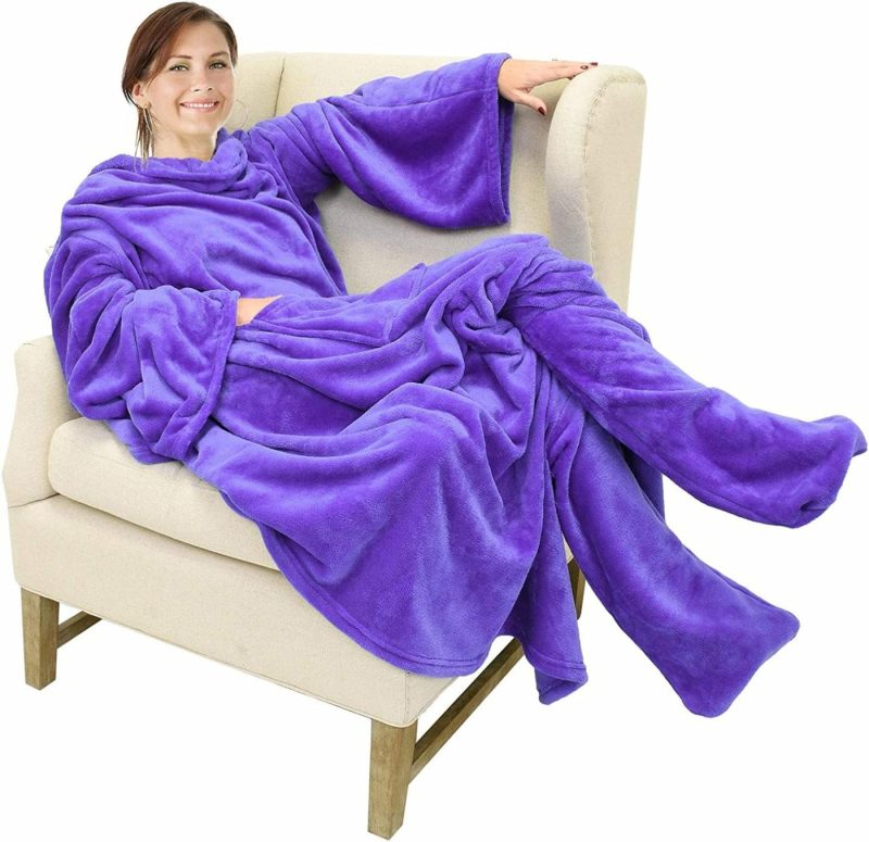 Bedding |  Wearable Fleece/Sherpa Blanket With Sleeves And Foot Pockets For Adult Men, Micro Plush Comfy Wrap Sleeved Throw Blanket Robe Large Bedding Bedding