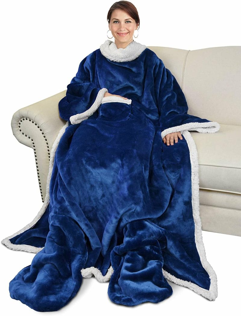 Bedding |  Wearable Fleece/Sherpa Blanket With Sleeves And Foot Pockets For Adult Men, Micro Plush Comfy Wrap Sleeved Throw Blanket Robe Large Bedding Bedding