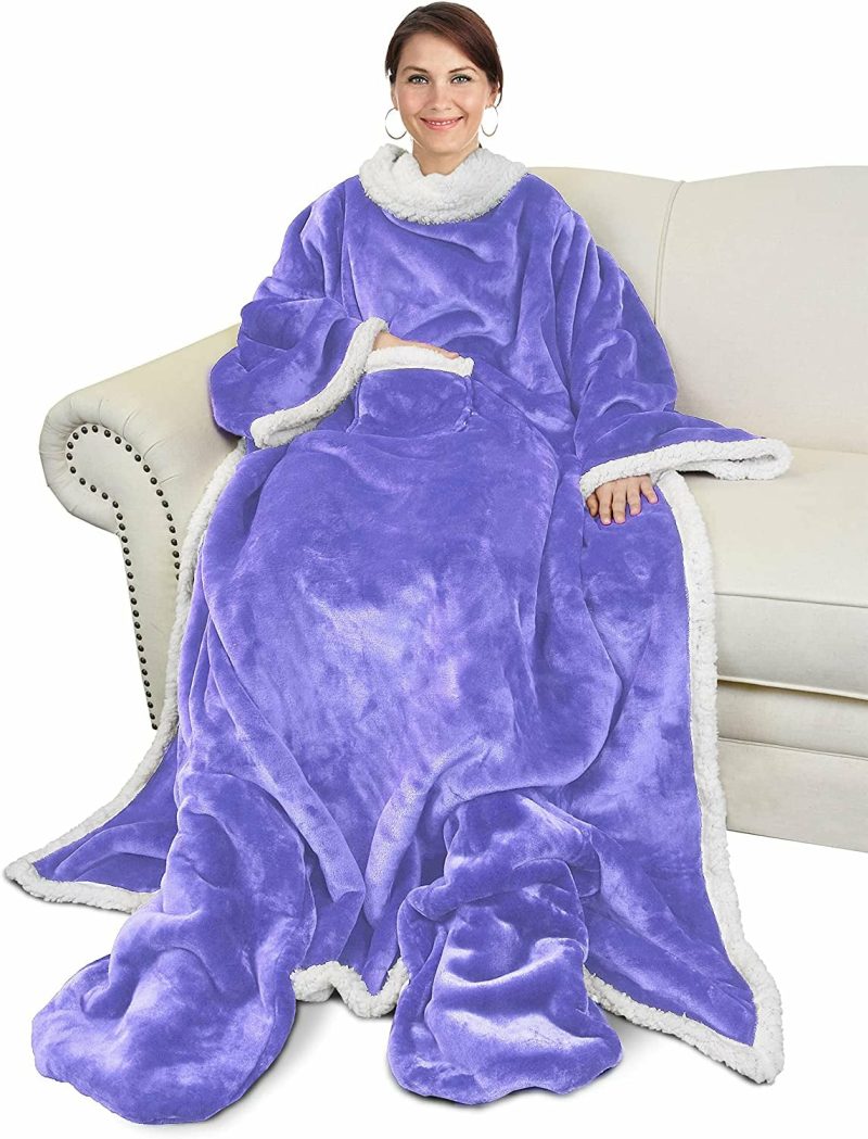 Bedding |  Wearable Fleece/Sherpa Blanket With Sleeves And Foot Pockets For Adult Men, Micro Plush Comfy Wrap Sleeved Throw Blanket Robe Large Bedding Bedding