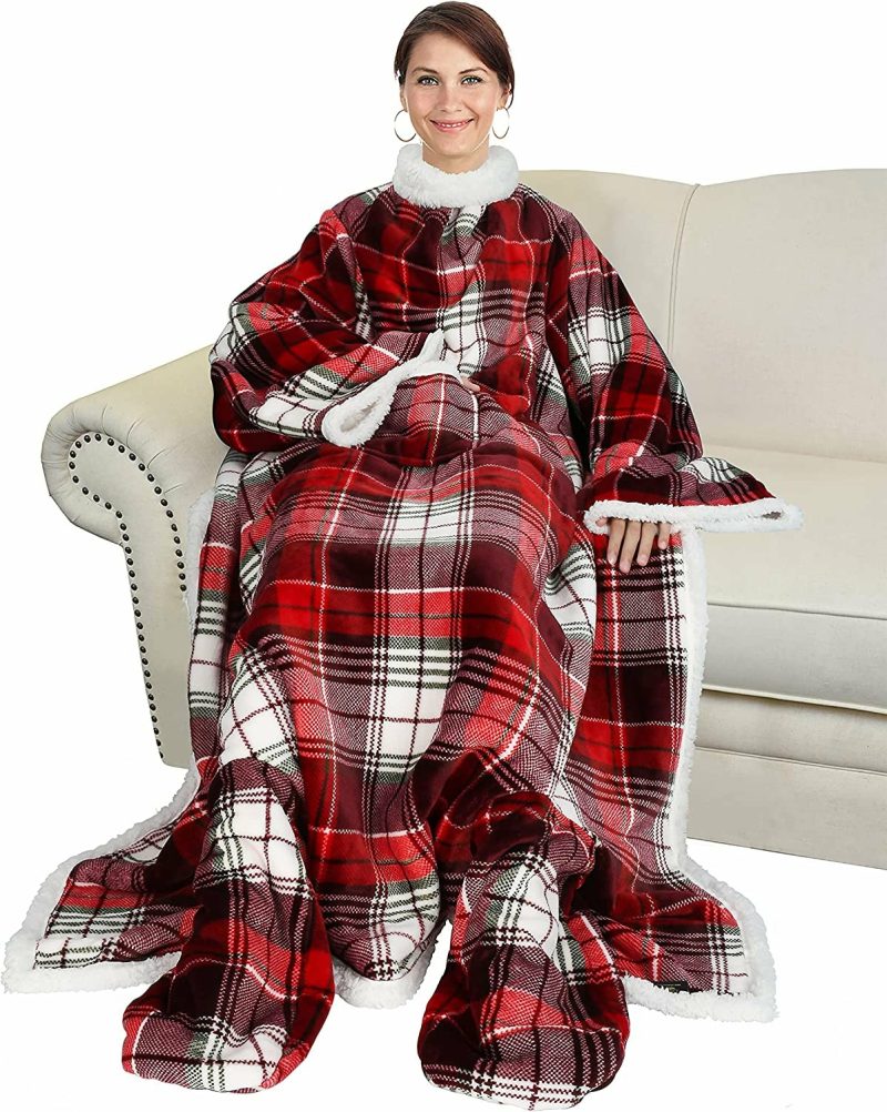 Bedding |  Wearable Fleece/Sherpa Blanket With Sleeves And Foot Pockets For Adult Men, Micro Plush Comfy Wrap Sleeved Throw Blanket Robe Large Bedding Bedding