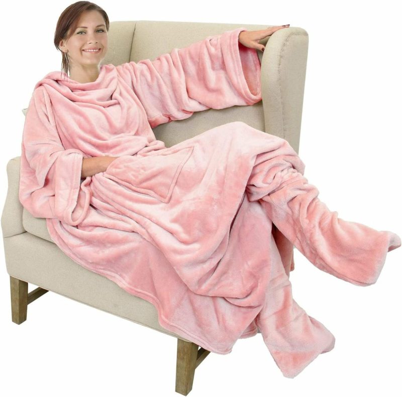 Bedding |  Wearable Fleece/Sherpa Blanket With Sleeves And Foot Pockets For Adult Men, Micro Plush Comfy Wrap Sleeved Throw Blanket Robe Large Bedding Bedding