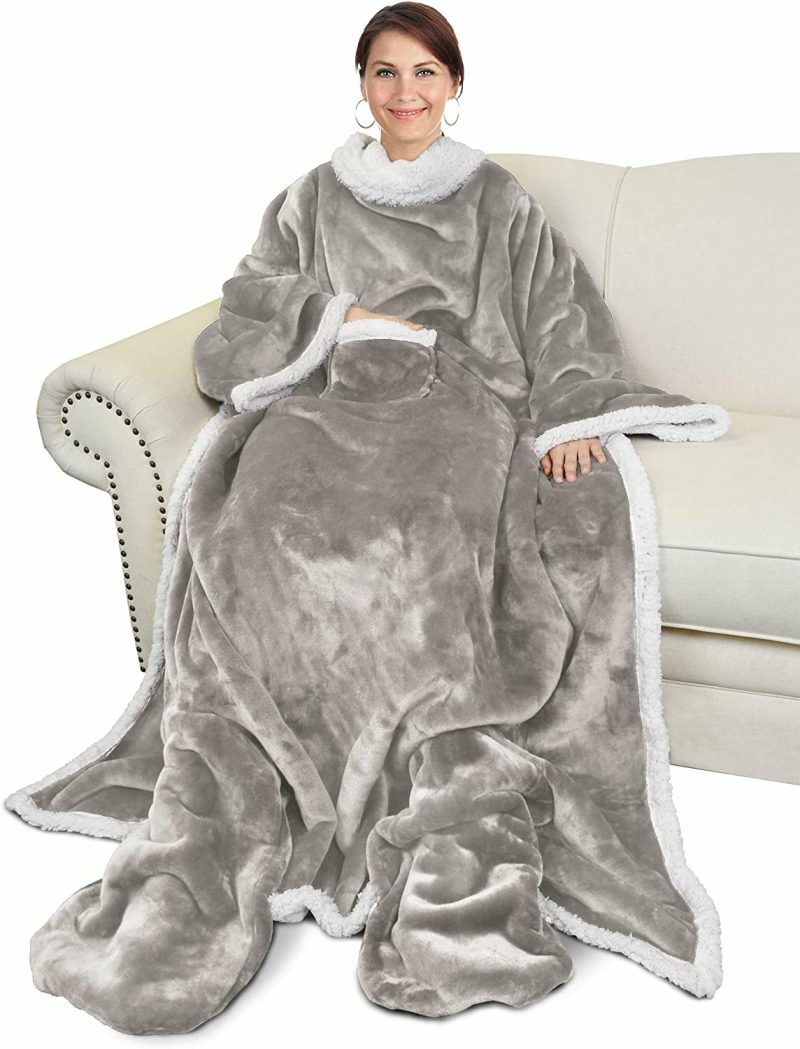 Bedding |  Wearable Fleece/Sherpa Blanket With Sleeves And Foot Pockets For Adult Men, Micro Plush Comfy Wrap Sleeved Throw Blanket Robe Large Bedding Bedding