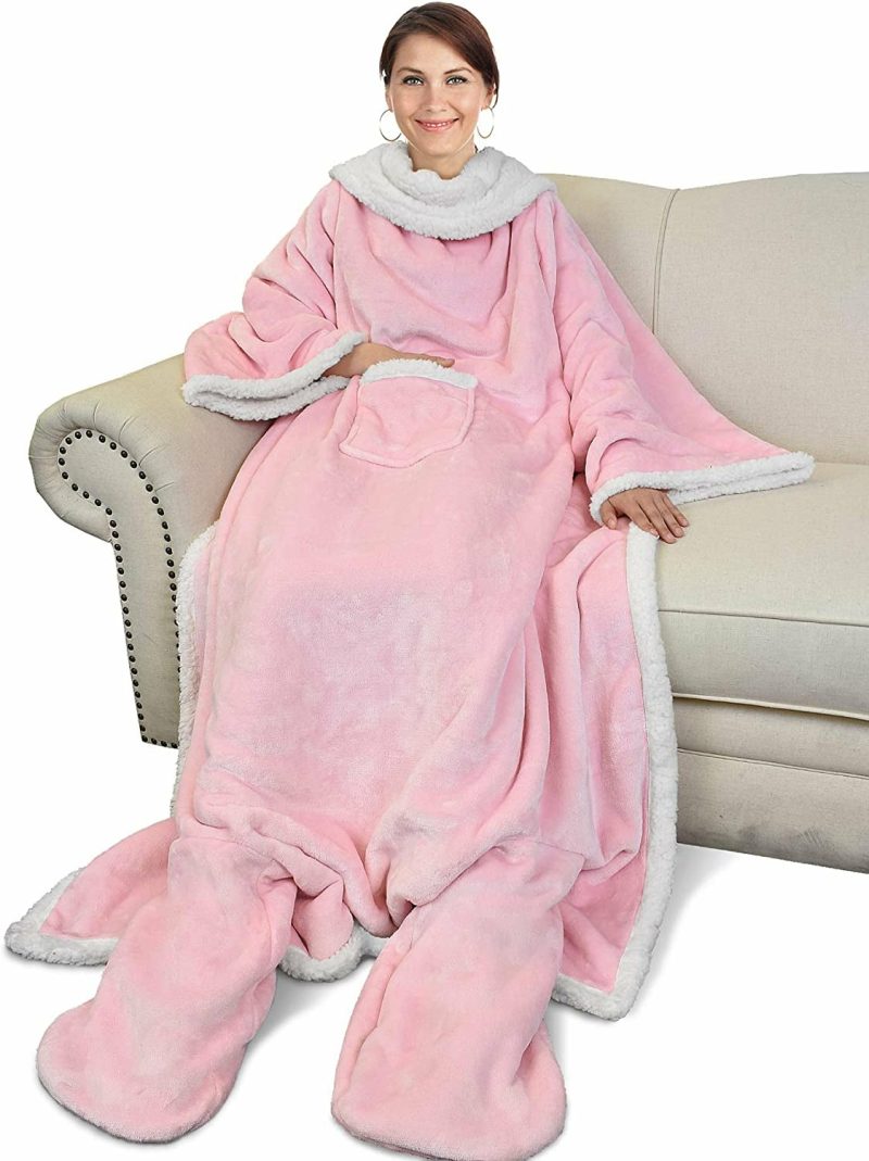 Bedding |  Wearable Fleece/Sherpa Blanket With Sleeves And Foot Pockets For Adult Men, Micro Plush Comfy Wrap Sleeved Throw Blanket Robe Large Bedding Bedding