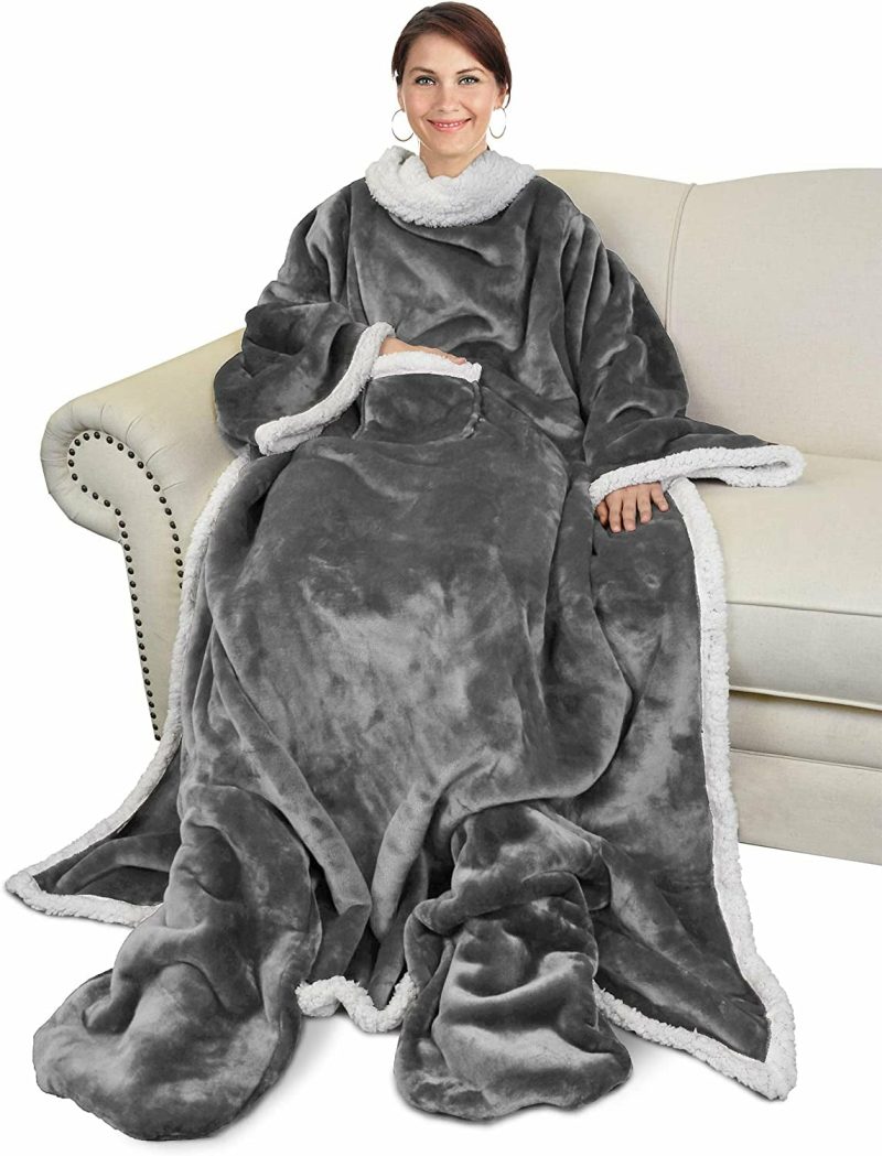 Bedding |  Wearable Fleece/Sherpa Blanket With Sleeves And Foot Pockets For Adult Men, Micro Plush Comfy Wrap Sleeved Throw Blanket Robe Large Bedding Bedding