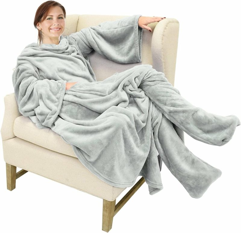 Bedding |  Wearable Fleece/Sherpa Blanket With Sleeves And Foot Pockets For Adult Men, Micro Plush Comfy Wrap Sleeved Throw Blanket Robe Large Bedding Bedding