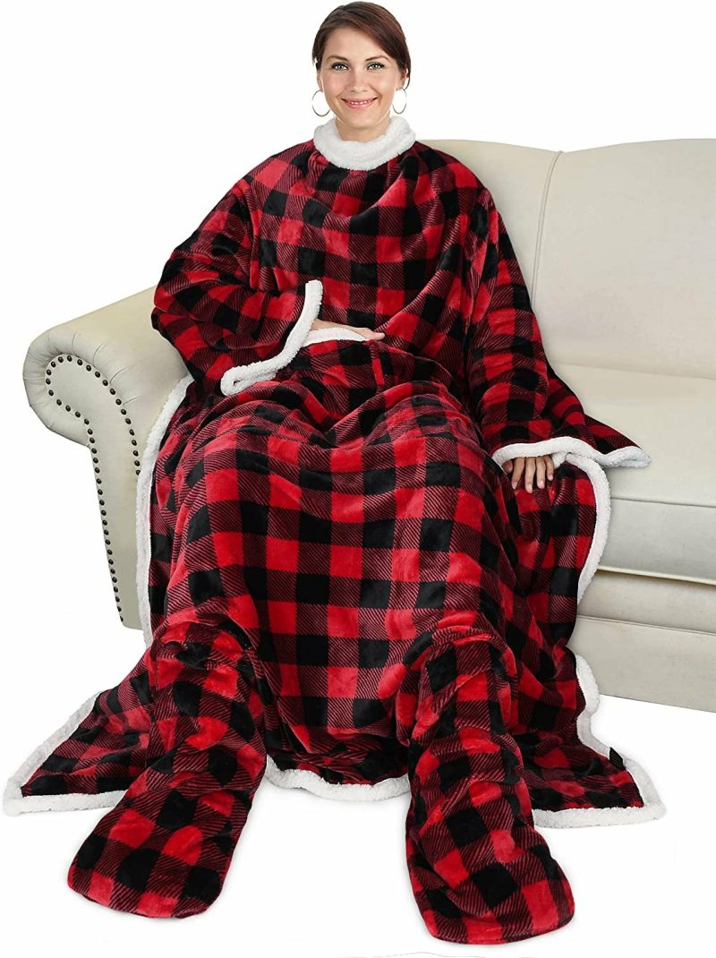 Bedding |  Wearable Fleece/Sherpa Blanket With Sleeves And Foot Pockets For Adult Men, Micro Plush Comfy Wrap Sleeved Throw Blanket Robe Large Bedding Bedding