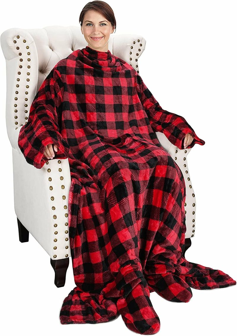 Bedding |  Wearable Fleece/Sherpa Blanket With Sleeves And Foot Pockets For Adult Men, Micro Plush Comfy Wrap Sleeved Throw Blanket Robe Large Bedding Bedding