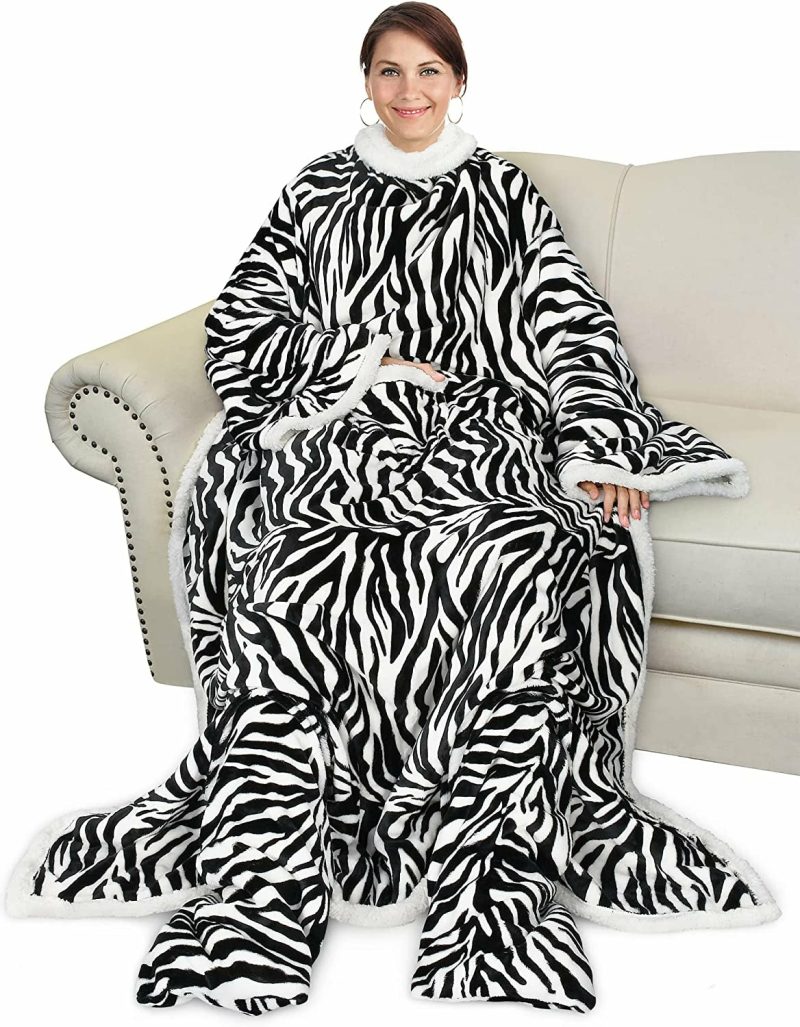 Bedding |  Wearable Fleece/Sherpa Blanket With Sleeves And Foot Pockets For Adult Men, Micro Plush Comfy Wrap Sleeved Throw Blanket Robe Large Bedding Bedding