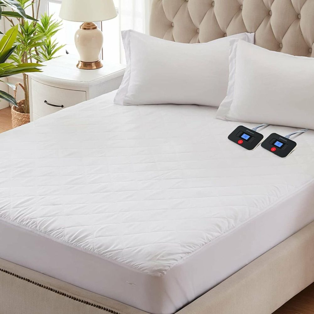 Bedding |  Westinghouse Heated Mattress Pad Quilted, Queen, Dual Control, 10 Heat Settings & 1-12-Hour Time Setting, White, Diamond-Shaped Bedding Bedding