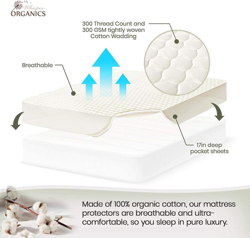 Bedding |  Whisper Organics 100% Organic Cotton Quilted Mattress Cover, 17" Deep – Gots Certified (King) Bedding Bedding