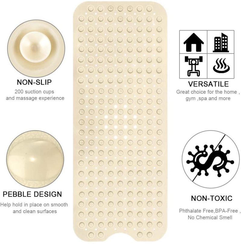 Bedding |  Yinenn Bath Tub Shower Mat 40 X 16 Inch Non-Slip And Extra Large, Bathtub Mat With Suction Cups, Machine Washable Bathroom Mats With Drain Holes, Beige Bath Bath