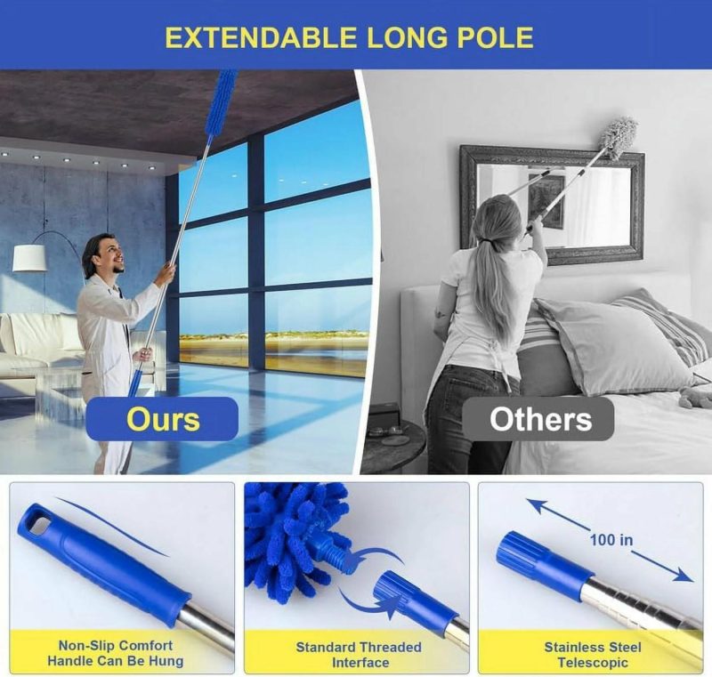 Cleaning Supplies |  6Pcs Washable Cobweb Dusters With 100" Extension Long Pole Cleaning Kit Cleaning Supplies Cleaning Supplies