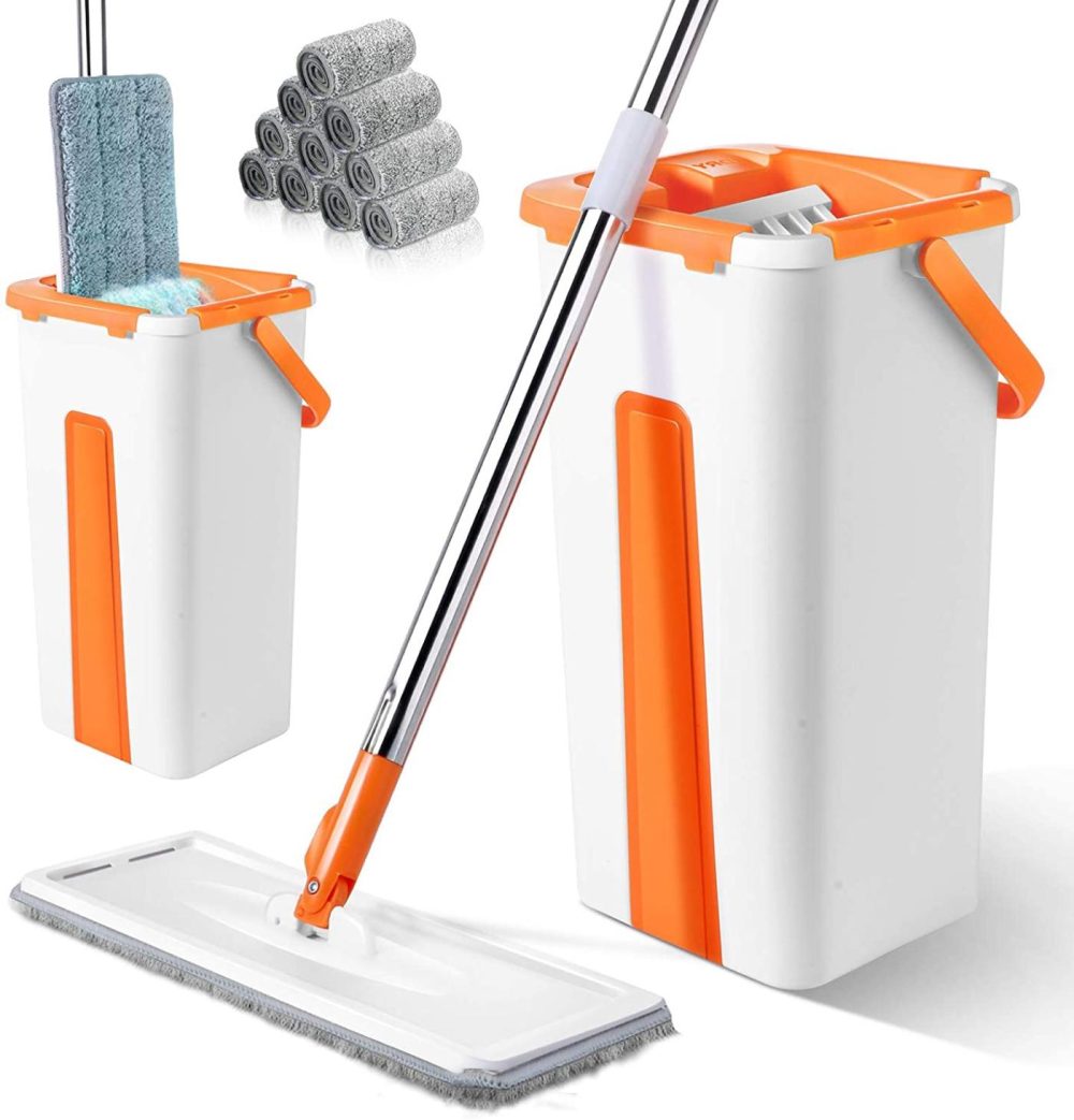 Cleaning Supplies |  Flat Floor Mop And Bucket Set With 10 Pcs Microfiber Mop Pads,Self Cleaning Squeeze Mop And Bucket System With Extended Stainless Steel Handle For Floor Cleaning Cleaning Supplies Cleaning Supplies