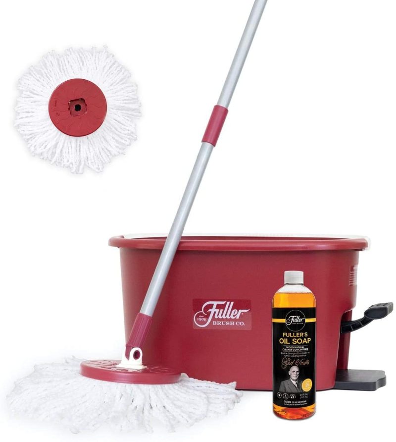 Cleaning Supplies |  Fuller Brush Spin Mop Bucket System – Easy Wring, 360° Spin – Streak Free Floor Cleaning – 2 Microfiber Mop Heads – Plus Fuller’s Double Strength Oil Soap Cleaning Supplies Cleaning Supplies