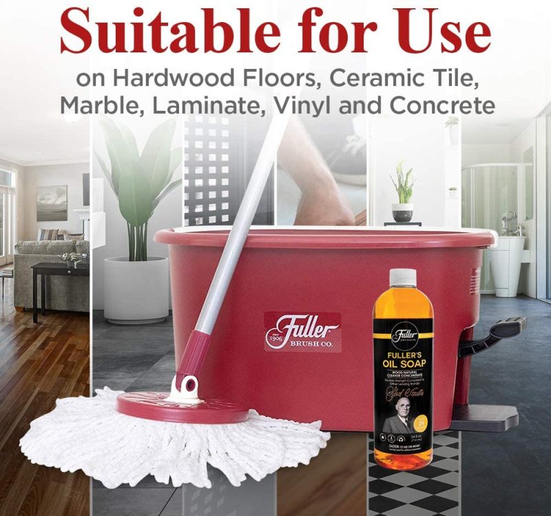 Cleaning Supplies |  Fuller Brush Spin Mop Bucket System – Easy Wring, 360° Spin – Streak Free Floor Cleaning – 2 Microfiber Mop Heads – Plus Fuller’s Double Strength Oil Soap Cleaning Supplies Cleaning Supplies